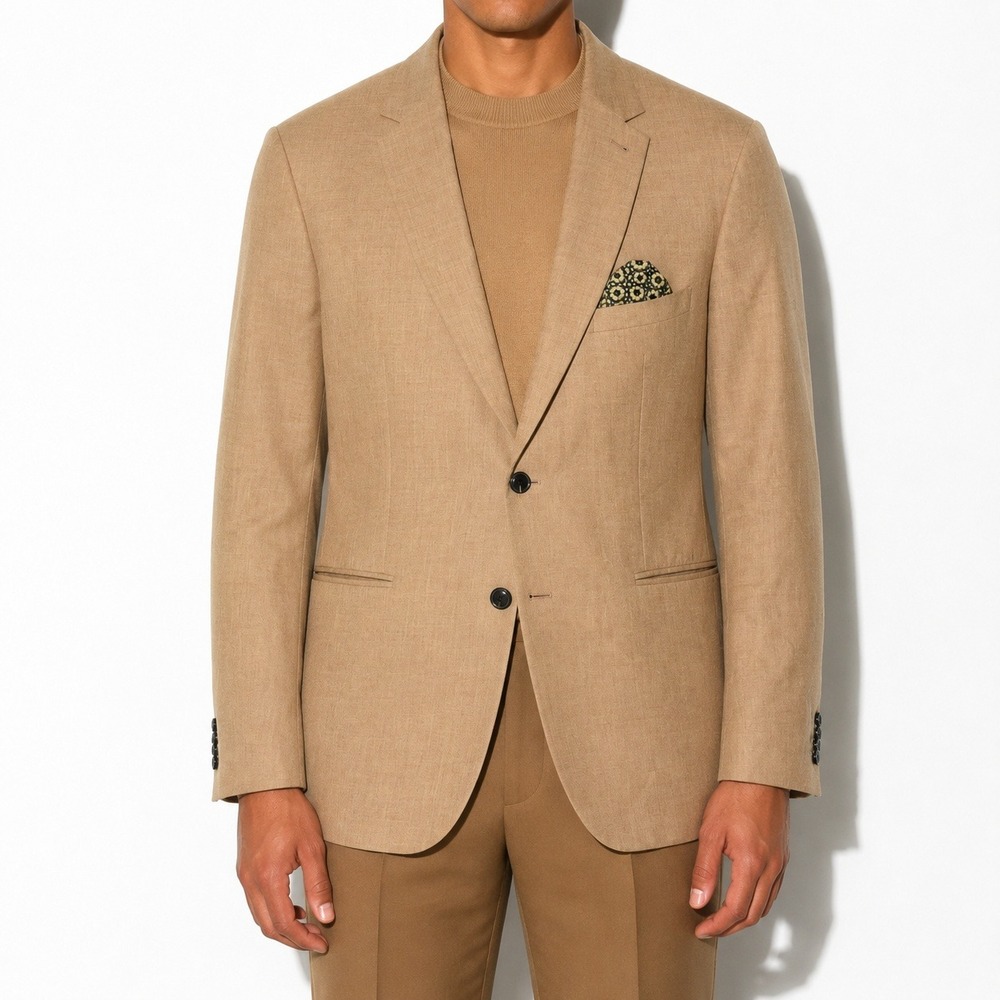 H by Harry Brown Slim Fit Blazer Mens 48R Tan Wool Office Jacket 2 Button